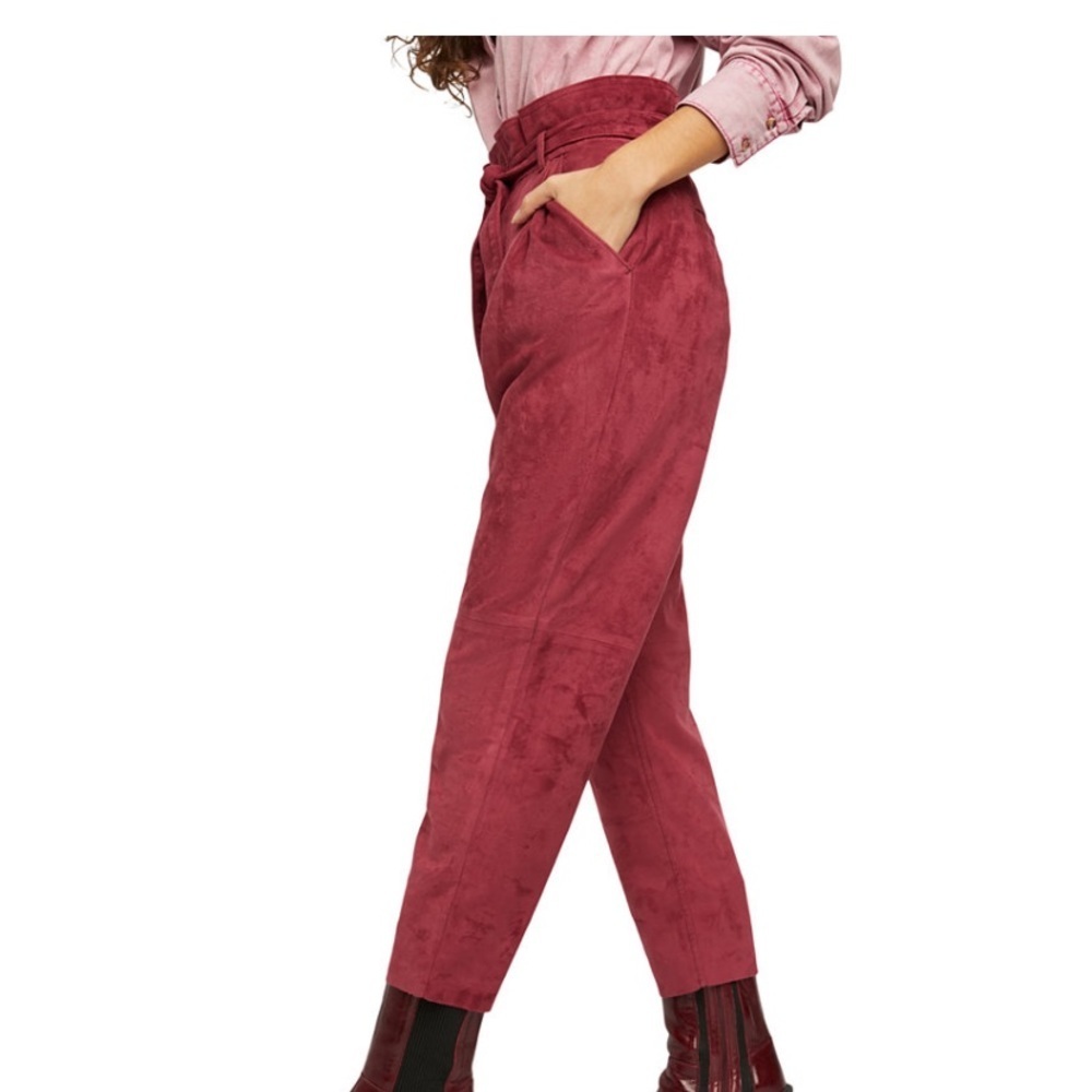 NWT Free People Nightfall Vegan Burgundy Tapered Faux Suede pants 10 - Picture 4 of 4